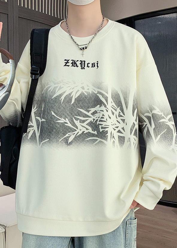 Pull rétro noir à col rond en coton imprimé pour homme, streetwear, automne EQ011