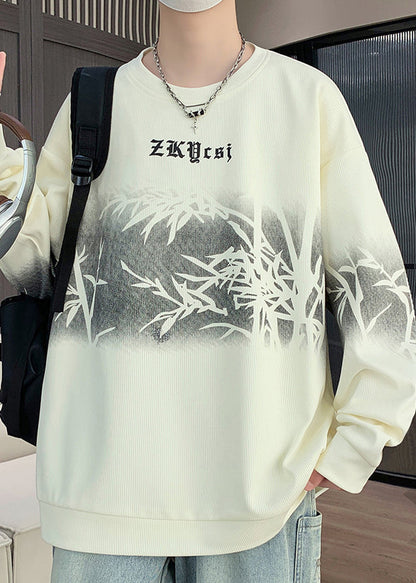 Pull rétro noir à col rond en coton imprimé pour homme, streetwear, automne EQ011