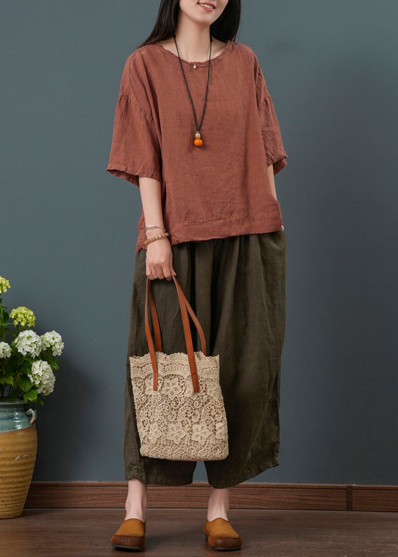 Two New Linen Red Retro Summer Set Oversized Pieces Dull