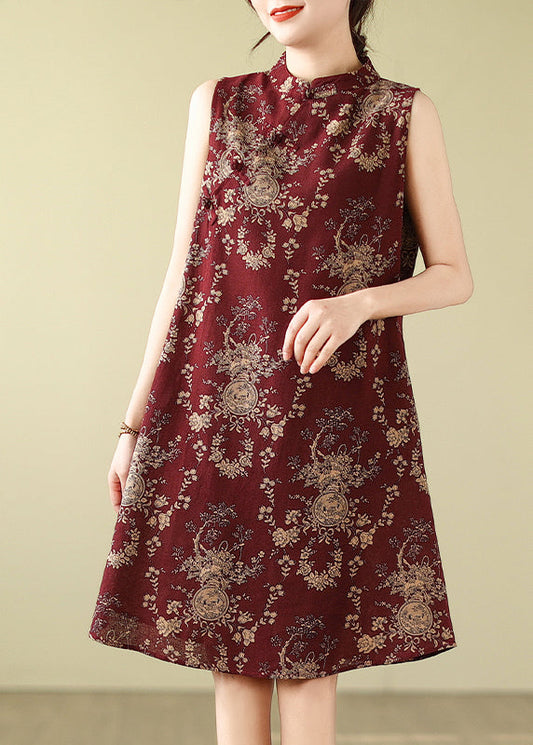 Kragenkleid Print New Line A Baumwolle Mandarin Mulberry Retro
