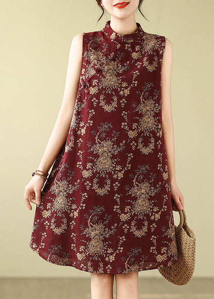 Kragen Retro New A Mulberry Mandarin Kleid Print Cotton Line