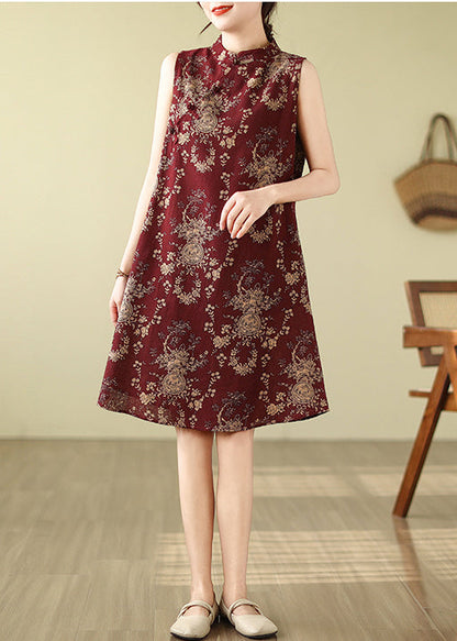 Kragenkleid Print New Line A Baumwolle Mandarin Mulberry Retro