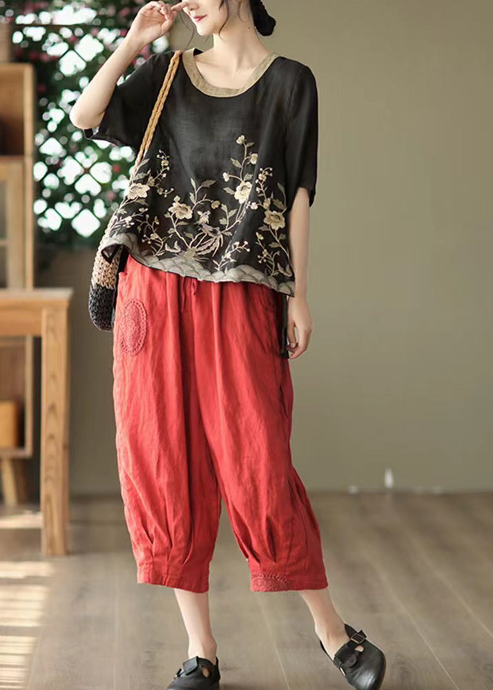 Summer Retro Linen Two Piece New Oversized Pink Set Print