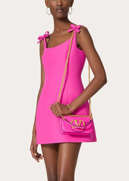 Mini Rose Neue Baumwolle Kleid Taschen Ärmellose Solide Schleife