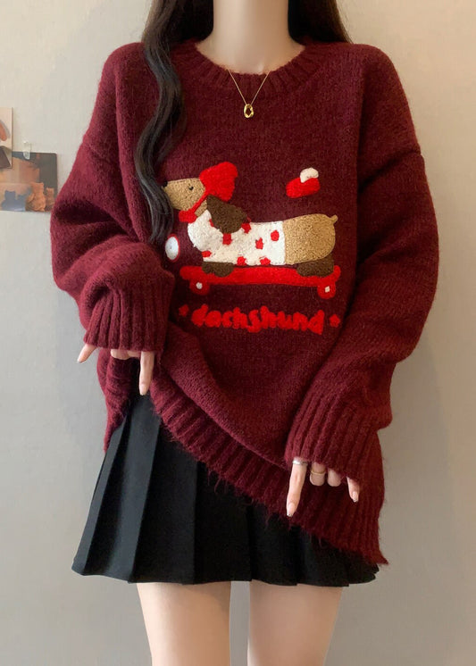 Pull de Noël épais en tricot jacquard à col rond et motif rouille, RG041