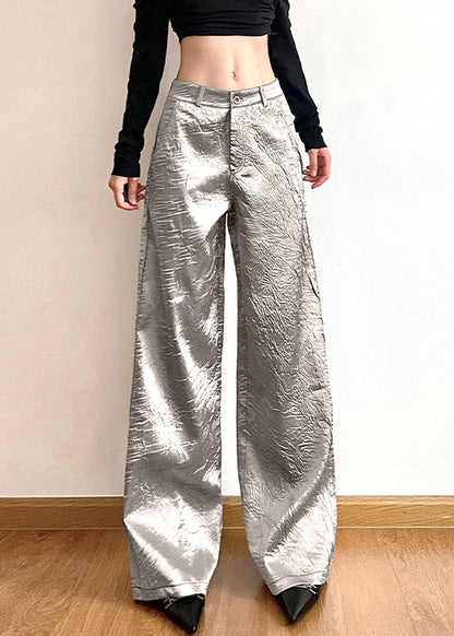 Pantalon large taille haute à poches argentées pour l'été AW1020