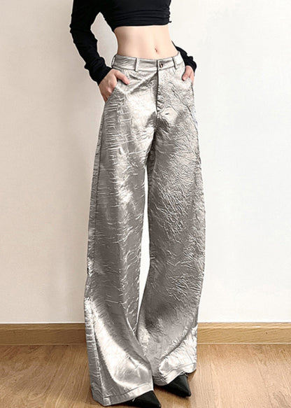 Pantalon large taille haute à poches argentées pour l'été AW1020