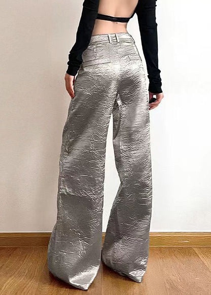 Pantalon large taille haute à poches argentées pour l'été AW1020