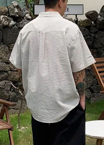 Men Pockets Striped New Summer Shirt Cotton Print