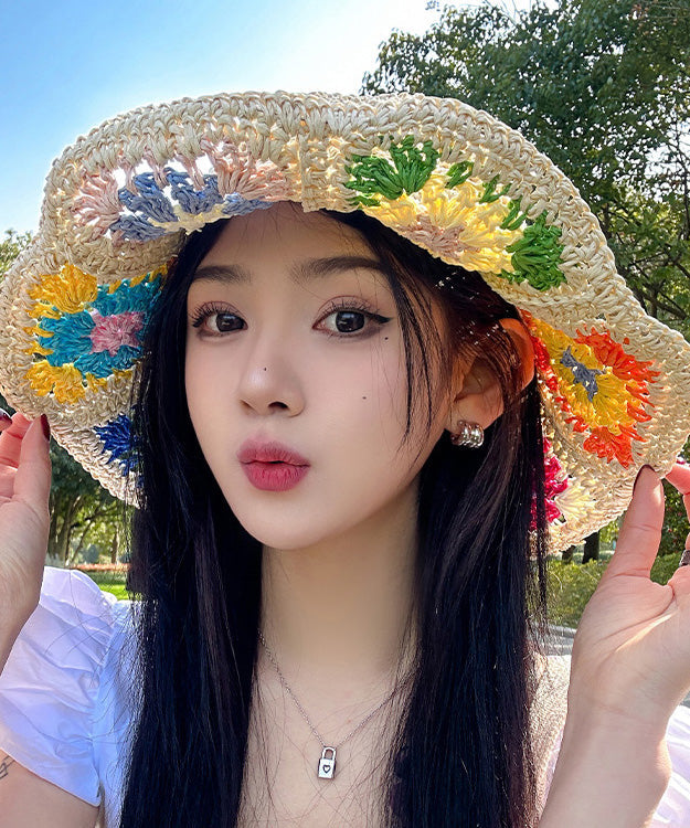 Chapeau de protection beige en paille tissé pour l'été