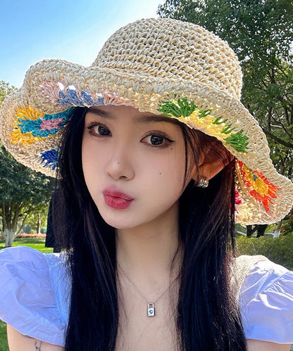 Chapeau de protection beige en paille tissé pour l'été