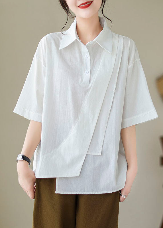 Shirt Patchwork New Cotton Asymmetrical White Button Summer