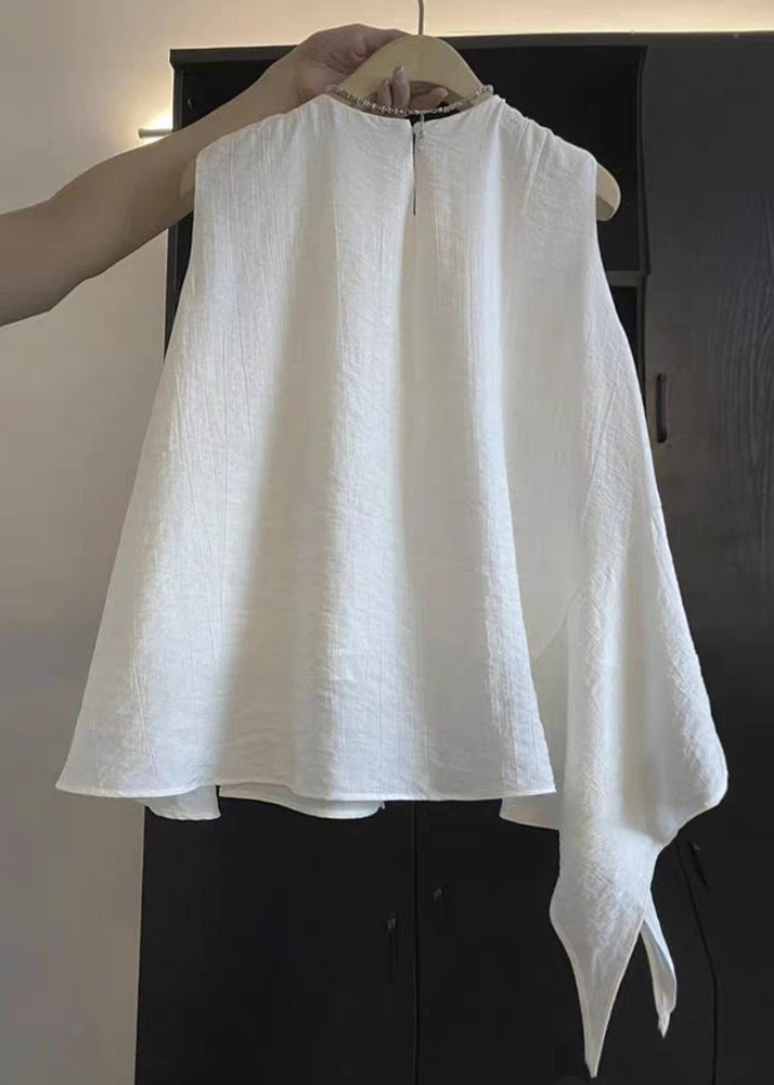 Shirts Sleeveless Neck O Cotton New White Asymmetrical