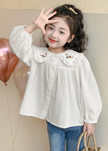 Chemises en coton blanc à boutons solides pour enfants et filles, printemps YU1038