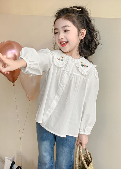 Chemises en coton blanc à boutons solides pour enfants et filles, printemps YU1038