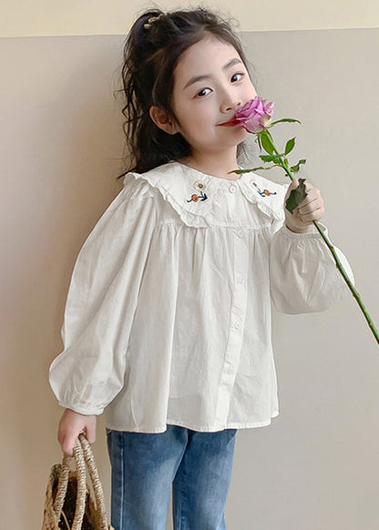 Chemises en coton blanc à boutons solides pour enfants et filles, printemps YU1038