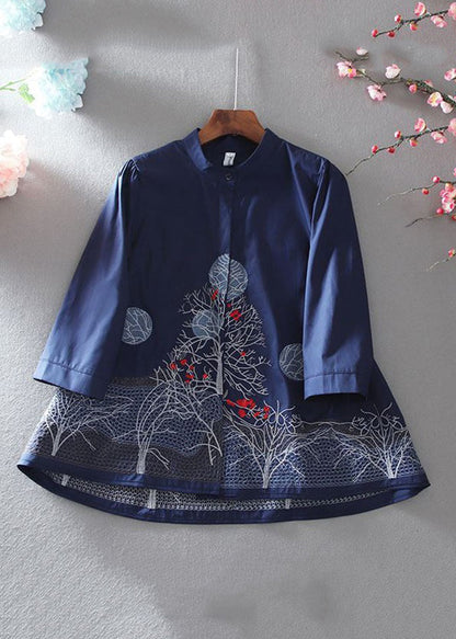 Chemise en coton blanche avec boutons brodés et manches bracelet VV020