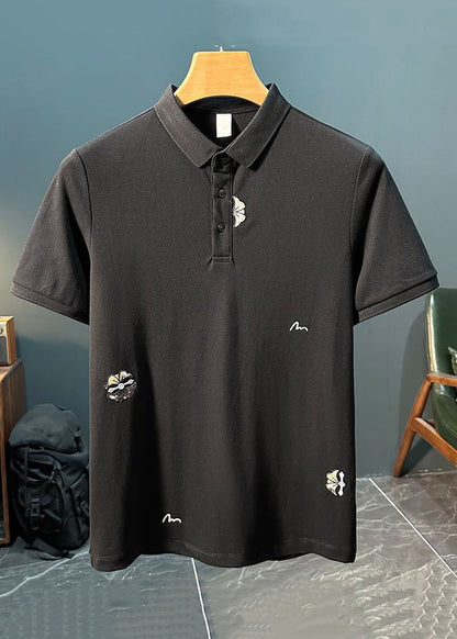 Mens Polo New Shirts Cotton Solid Button Embroideried White