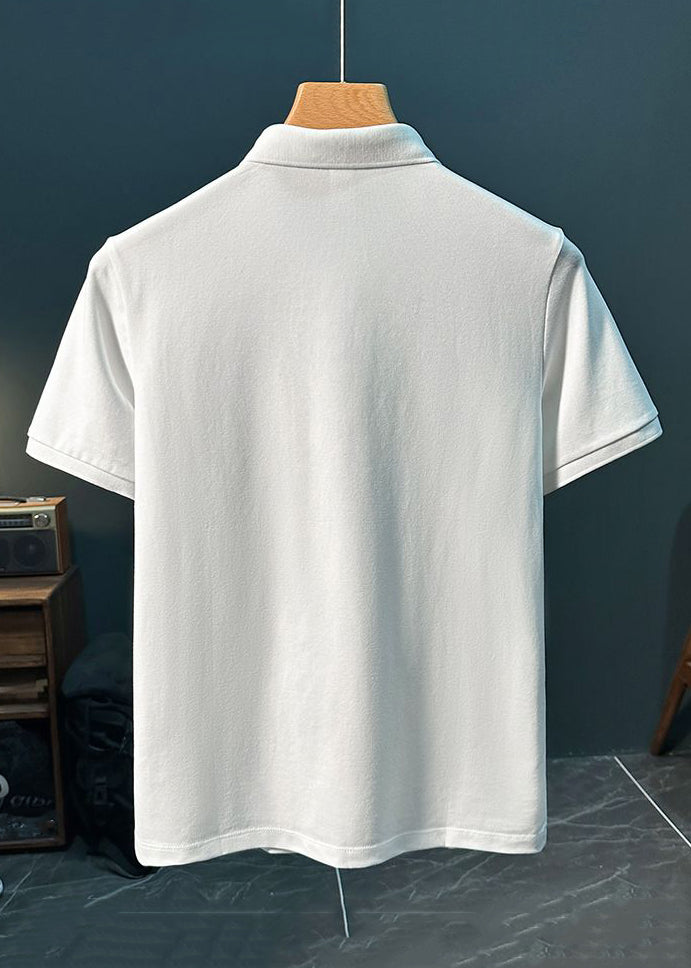 Mens Polo New Shirts Cotton Solid Button Embroideried White