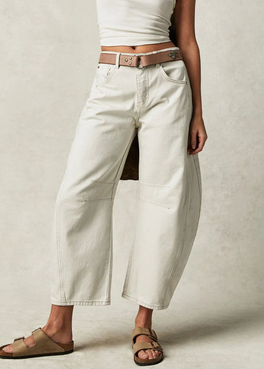 Pantalon Patchwork Neuf Taille Haute Denim Blanc Crop