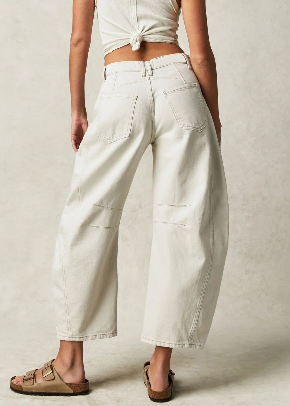 Pantalon Patchwork Neuf Taille Haute Denim Blanc Crop