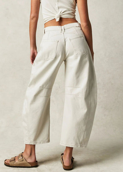 Pantalon Patchwork Neuf Taille Haute Denim Blanc Crop