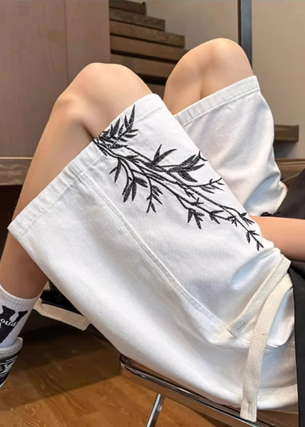 Up Weiß Denim Männer Taille Elastische Shorts Spitze Taschen Neue