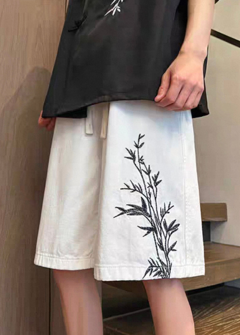 Up Weiß Denim Männer Taille Elastische Shorts Spitze Taschen Neue