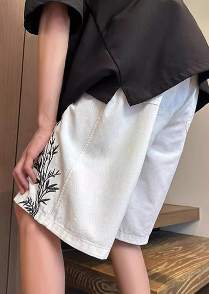 Up Weiß Denim Männer Taille Elastische Shorts Spitze Taschen Neue