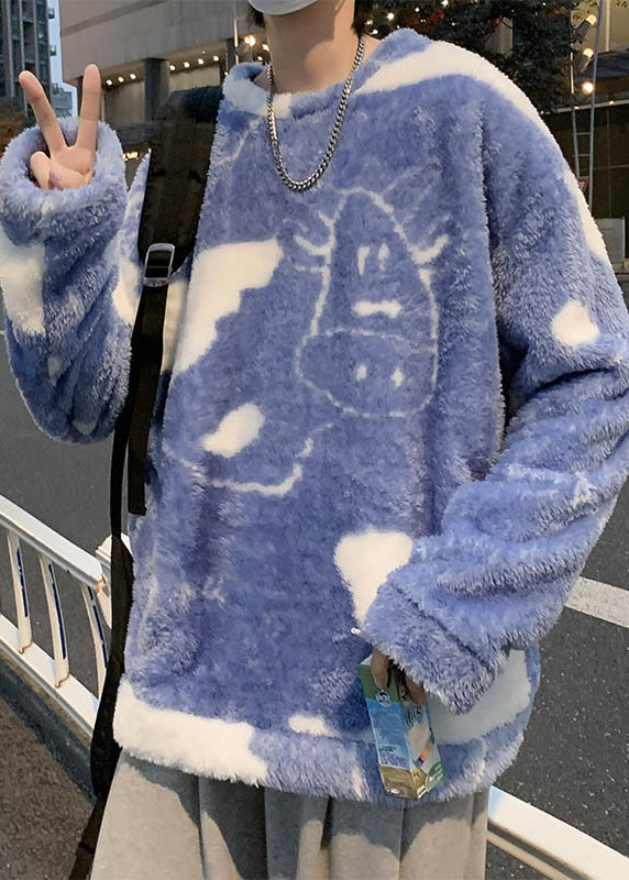 Neue weiße O-Ausschnitt Cartoon flauschige Männer Sweatshirt Pyjamas Winter RC039