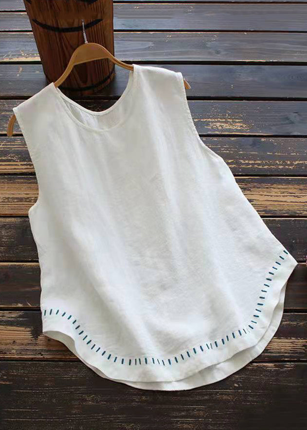 New White O Neck Solid Cotton Tank Sleeveless FF049