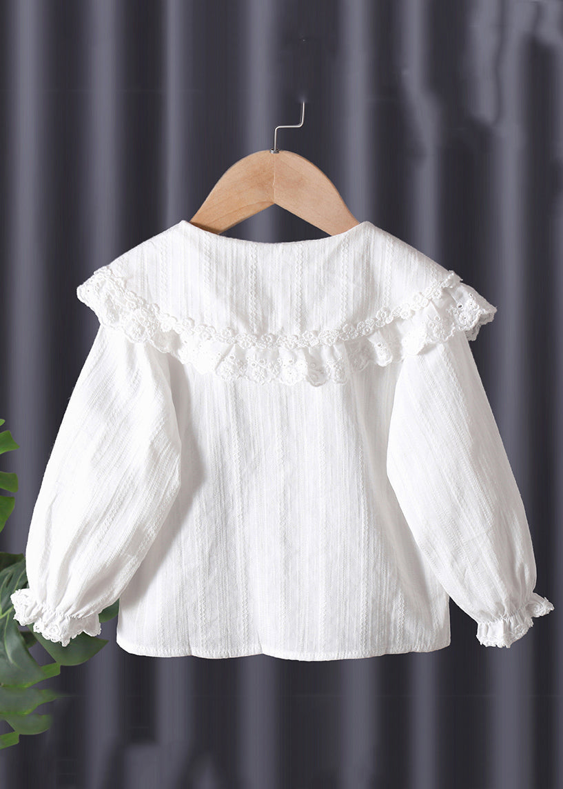 New White Peter Pan Collar Button Cotton Baby Blouse Flare Sleeve YU1029