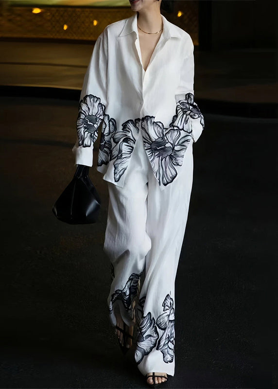 Pan Print Herbst Kragen Weiß Peter Leinen Stück Set Zwei Neue