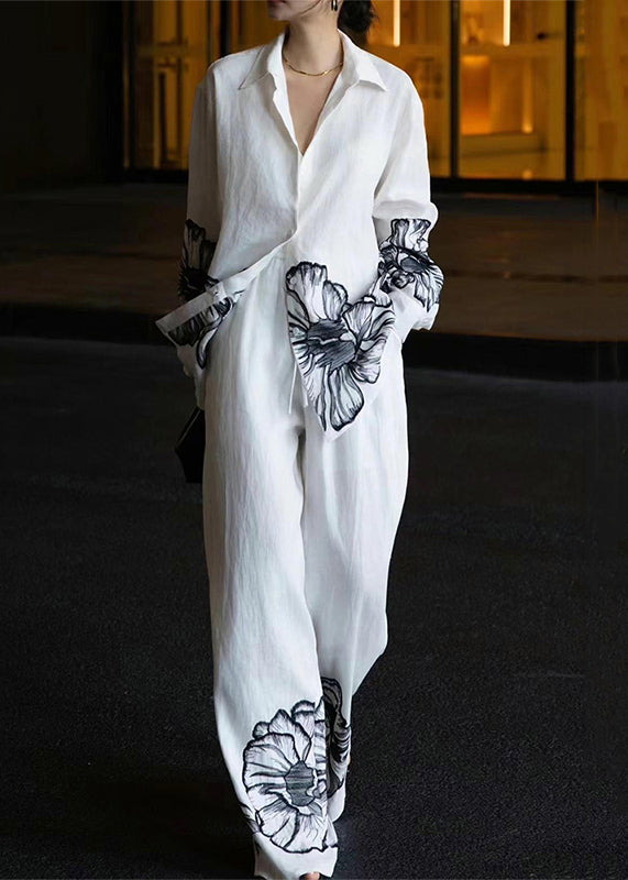 Pan Print Herbst Kragen Weiß Peter Leinen Stück Set Zwei Neue