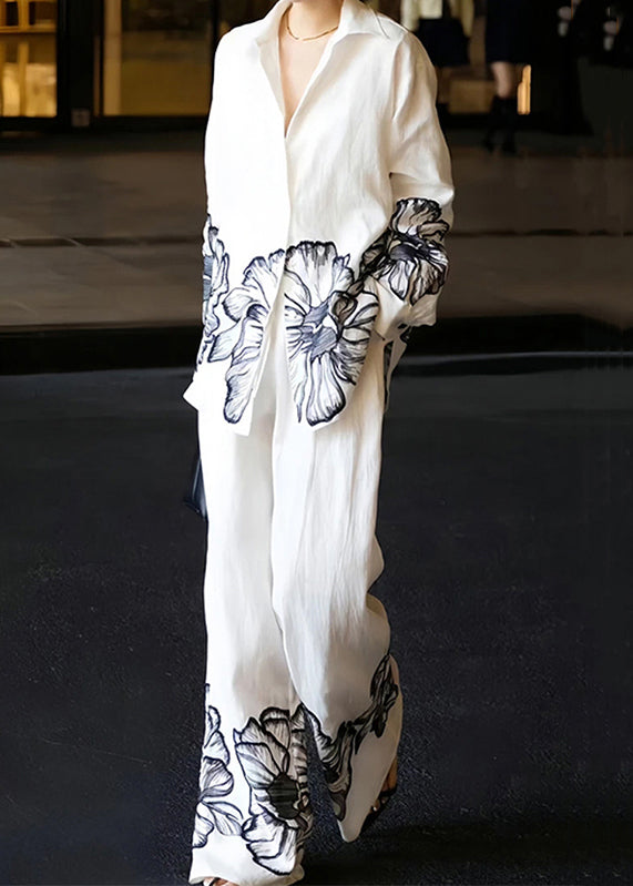 Pan Print Herbst Kragen Weiß Peter Leinen Stück Set Zwei Neue