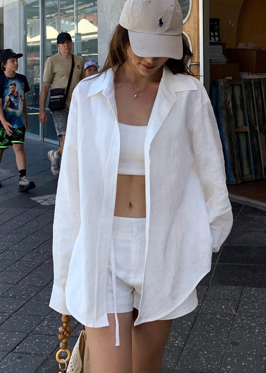 Shorts And White Shirts New Pan Peter Linen Collar Summer Outfit