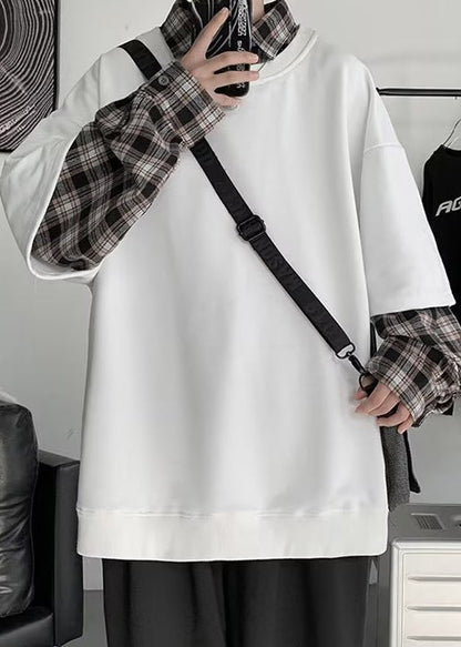 Plaid Neue Baumwolle Falsche Weiß Zwei Patchwork Herren Stücke