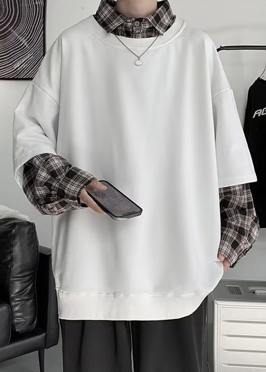 Plaid Neue Baumwolle Falsche Weiß Zwei Patchwork Herren Stücke