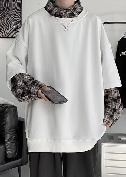 Plaid Neue Baumwolle Falsche Weiß Zwei Patchwork Herren Stücke