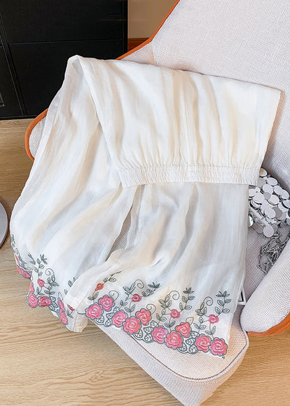 Crop White Pockets New Pants Elastic Linen Waist
