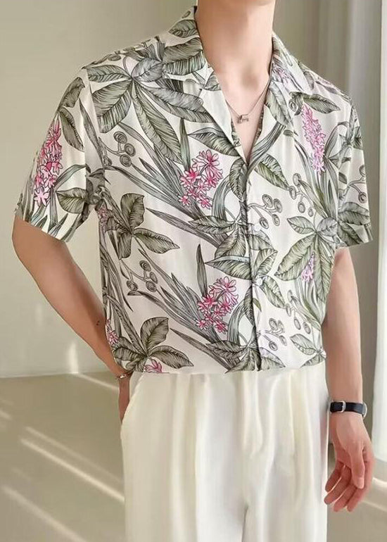 Hemden Button Herren Eisweiß Sommer Print Neu Seide