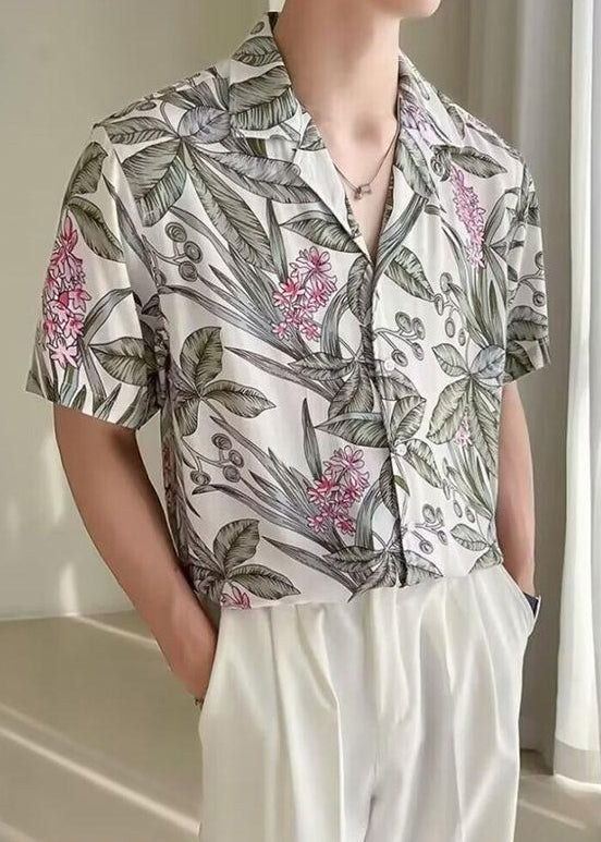 Hemden Button Herren Eisweiß Sommer Print Neu Seide