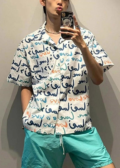 Chemises blanches imprimées pour hommes, nouvelles poches, coton, été