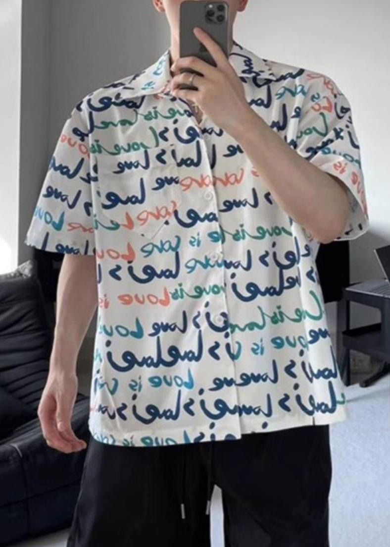 Chemises blanches imprimées pour hommes, nouvelles poches, coton, été