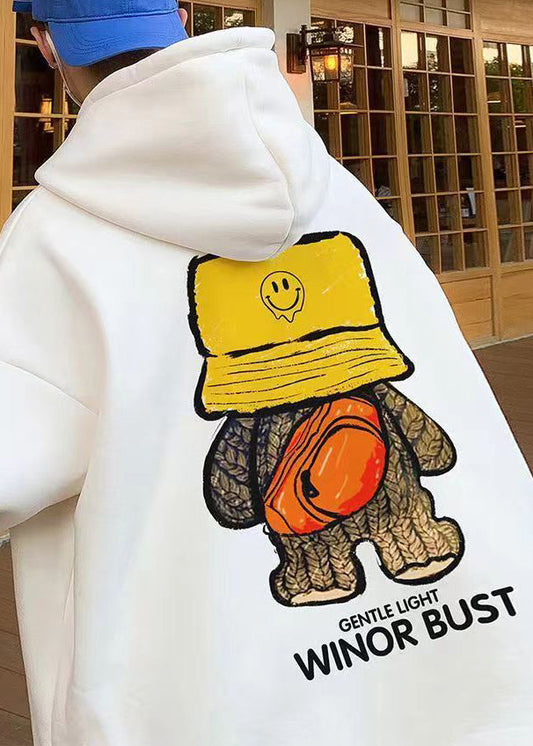 Neu Weiß Druck Taschen Warme Fleece Männer Sweatshirt Winter RP052