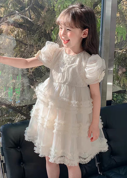 Nouvelles robes de princesse pour filles en tulle perlé à volants blancs pour l'été TT007