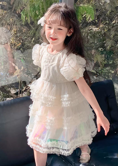 Nouvelles robes de princesse pour filles en tulle perlé à volants blancs pour l'été TT007