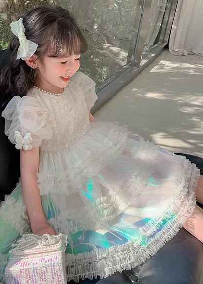 Nouvelles robes de princesse pour filles en tulle perlé à volants blancs pour l'été TT007