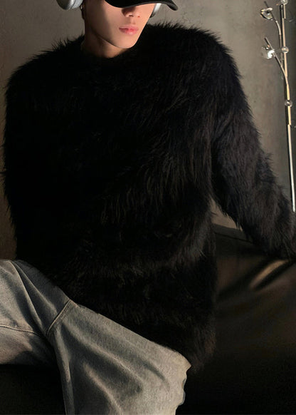 Pull col rond en velours de vison blanc uni et confortable pour homme, nouveauté hiver RC025