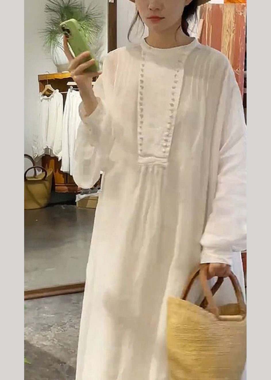 New White Solid O-Neck Cotton Long Dress Spring AS1003 Ada Fashion